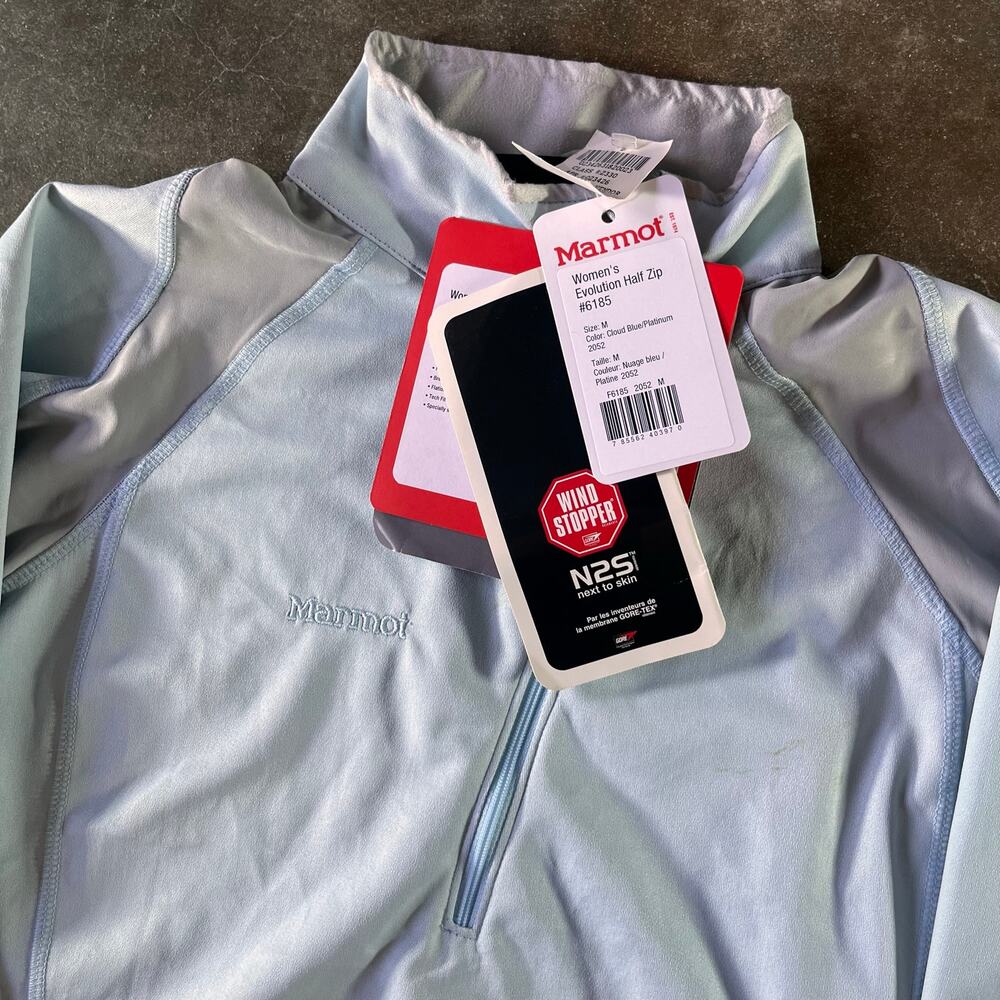 NWT marmot womens evolution half zip wind stopper cloud blue $100 MSRP size M